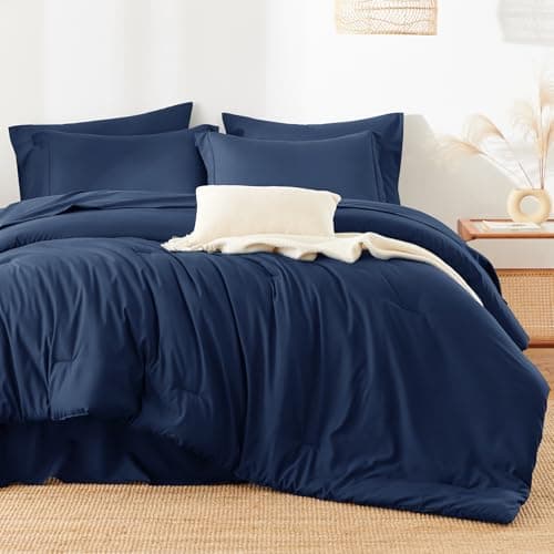 HIMEET Twin XL Comforter Sets - 5 Pieces Twin Extra Long Bed in a Bag for College Dorm, All Season Bed Set with Comforter for Girls and Boys, Flat Sheet, Fitted Sheet, Pillowcase & Sham, Navy Blue thumbnail 7