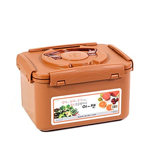 e-jen Récipient de qualité supérieure pour kimchi et choucroute - Fermentation probiotique avec couvercle intérieur sous vide (faïence marron, 5,2 l) - Image 1