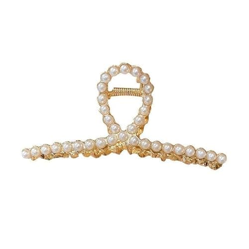 2 Pack Matte Gold and Pearl Hair Claws for Women: Large Metal Clips with Pearls for Thick Hair - Non-Slip Crab Claws and Strong Cross Barrettes thumbnail 8