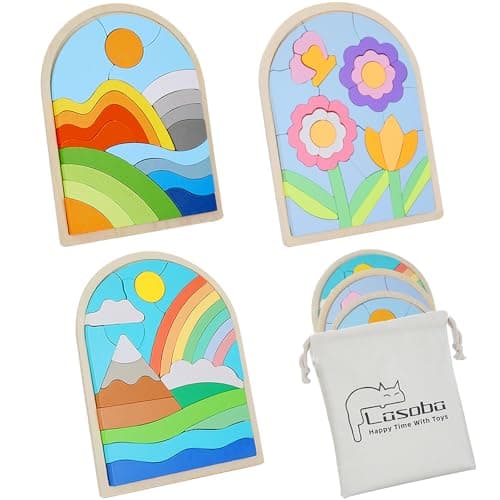 Lasoba Kids Puzzles Ages 3-5, Wooden Puzzles for Toddlers 3-5, Color Shapes Puzzles for Kids Ages 4-6, Toddler Puzzles Montessori Toys for 3 Year Old, Great Gifts for 3+ Year Olds (3 Pack) - 3 Pack - Image 1