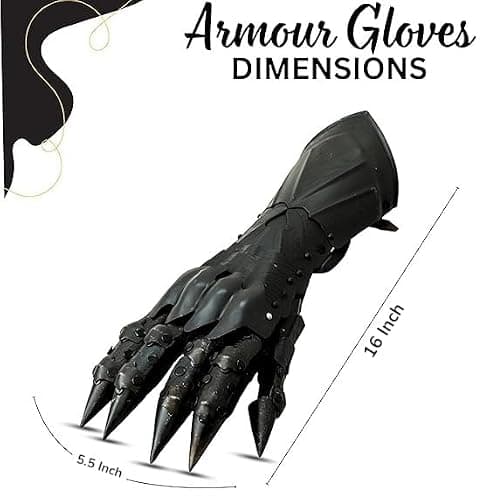 THINKSUP Medieval Gothic Claw Gauntlet Gloves – Full Finger Black Metal Armor Gloves for Cosplay, Halloween Costume, LARP & Display – Articulated Knight Hand Armor Collectible thumbnail 2