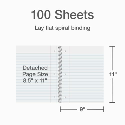 Oxford 1 Subject Spiral Notebook, Notebooks for School, Plastic Covers, School Supplies, College Ruled, 100 Sheets, 5 Pack, Assorted Pastel Colors: Blue, Green, Yellow, Pink and Purple (1009291) thumbnail 4