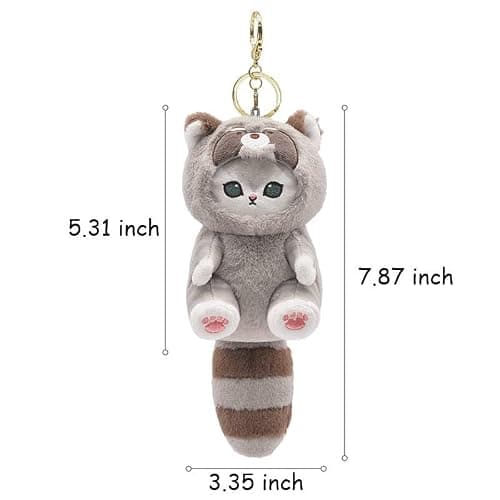 QHUACIZJL Cute cat keychain 5" plush backpack accessories bag pendant cute keychain gift - Racoon Cat thumbnail 2