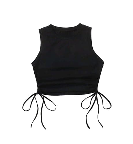 Womens Summer wear Sleeveless Drawstring Ruched Side Crop Tops - Image 1