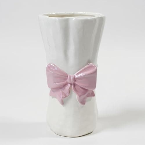 Bow Flower vase, Bow vase for Flowers, Pink Bow Ceramic Vase – Cute Vase with Shiny Glaze, Modern vase Decor (Pink Bow) - Image 1
