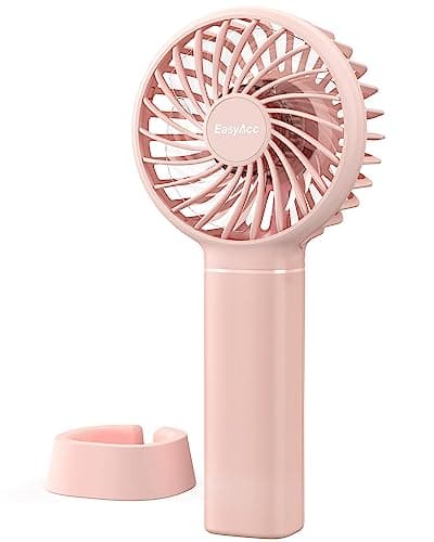 EasyAcc Mini Handheld Fan, Portable Personal Pocket Fan Lifetime Service Powerful Wind 3 Speeds with Lanyard and Detachable Base Cooling Desk Fan for Kids Elderly Women for Travel Outdoor Office Pink - Pink - Image 1