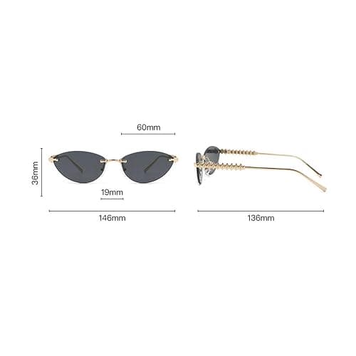 willochra Trendy Rimless Cat Eye Metal Sunglasses Vintage Small Oval Outdoor Eyewear UV400 Protection for Women Men thumbnail 5