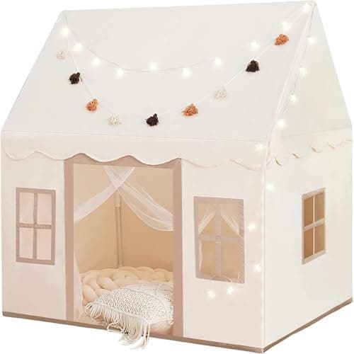 Large Kids Play Tent with Mat, XICEN Play Tent Indoor with Star Lights and Windows, Playhouse for Boys and Girls Aged 3+, Kid Tent with Mat Washable (Cream) thumbnail 7