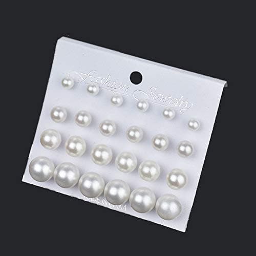 Pearl Earrings Studs for Women, White Pearl CZ Earrings Bridal Simulated Pearl Rhinestone Pearls Stud Earrings Jewelry Set for Wedding Birthday Christmas 12 Pairs thumbnail 4