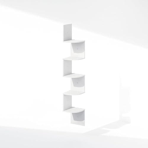 Furinno Rossi 5-Tier Floating Corner Shelf for Wall, Corner Zigzag Shelf Wall Mounted, Radial Wall Mount Shelves, for Home Office, Living Room, Bedroom, Bathroom, White thumbnail 5