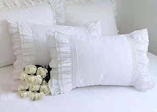 2-Pack White Pillow Shams Shabby Chic Pillowcases with Lace Ruffles Vintage Pillow Covers Cotton Queen Size 20"X30" Luxury Elegant thumbnail 5