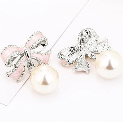 Gold Bow Earrings for Women, Long Tassel Chain Drop Earrings, Trendy Small Bow Earrings, Ribbon Waterfall Dangling Earrings, Pearl Bow Earrings, Sparkly Elegant Bowknot Preppy Jewelry Gifts for Women thumbnail 5