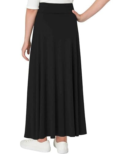 BABY O Girls Kids Basic Stretch Slinky Knit Fold Over Waist Long Midi Skirt for 4 to 18 Years Old - Made in The USA thumbnail 2