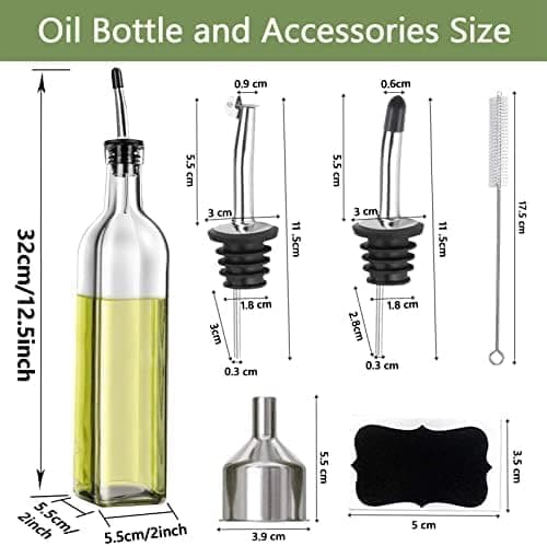 Leaflai Olive Oil Dispenser Bottle, 2 Pcs Glass Olive Oil Dispenser and Vinegar Dispenser Set with 2 Stainless Steel Pourers, 4 Labels,1 Brush and 1 Funnel Oil Bottles for Kitchen (500ml) - 2 Pcs Transparent thumbnail 3