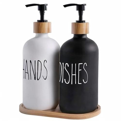 MOMEEMO Glass Soap Dispenser Set, Contains Hand Soap and Dish Soap Dispenser.Suitable for Kitchen Decor. (Black & White) thumbnail 8