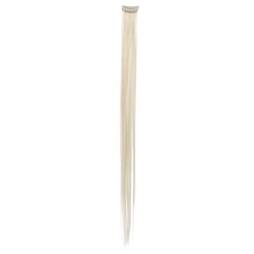 SWACC 12 Pcs Straight One Color Party Highlights Clip on in Hair Extensions Colored Hair Streak Synthetic Hairpieces (Platinum Blonde) thumbnail 5