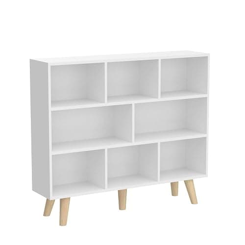 IOTXY Wooden Open Shelf Bookcase - 3-Tier Floor Standing Display Cabinet Rack with Legs, 8 Cubes Bookshelf, Warm White thumbnail 5