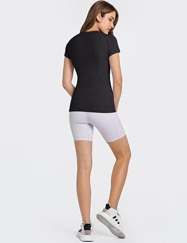LUYAA Women's Workout Tops Long Sleeve Shirts Yoga Sports Breathable Gym Athletic Top Slim Fit - X-Small - Black-short thumbnail 6