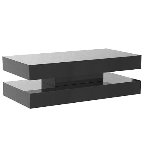 Uspeedy 47.3in Large High Glossy LED Coffee Table with 2 Storage Drawers,Black/White Modern Coffee Tables for Living Room,Living Room Tables,APP LED Lights (Black) thumbnail 4