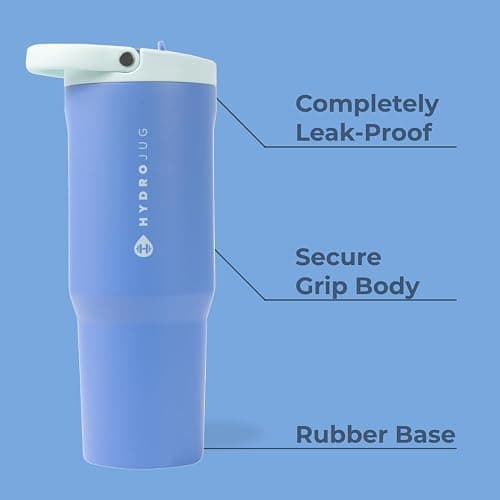 HydroJug Sport - Stainless Steel Tumbler with Straw, Vacuum Insulated, 32oz Leakproof Water Bottle, Ergonomic Design, Reusable, Dishwasher Safe, Rubber Base, Durable for Gym or Outdoors, Riptide thumbnail 3