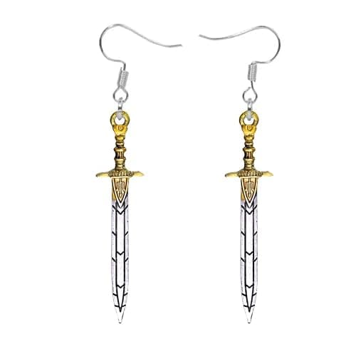 Annabeth Riptide Sword Sea of Monsters Olympian Demigod Silver Tone Drop Dangle Earrings - Image 1