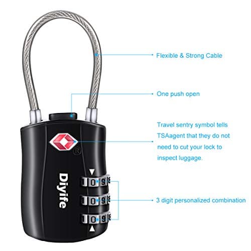 TSA Luggage Locks,3-Digit Security Padlock, [Newest Version] Diyife Combination Padlocks, Travel Code Lock for Suitcases, Luggage, Bag, Case, Backpack, Gym Lockers (Black&Blue&Red&Orange, 4 Pcs) thumbnail 3