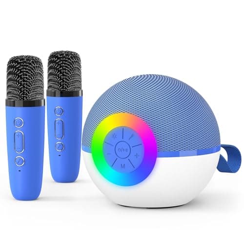 goopow Mini Karaoke Machine Speaker for Kids Adults, Portable Bluetooth Microphone Song Toys with LED Light, Best Chritmas Birthday Festival Gift for 3 4 5 6 7 8+ Year Old Girls Boys (Blue-2MIC) - Image 1
