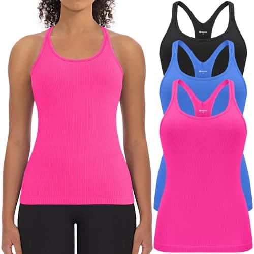 Missclub Racerback Tank Tops for Women with Built in Bra Athletic Running Tanks Yoga Shirts Tight Fit - Image 1