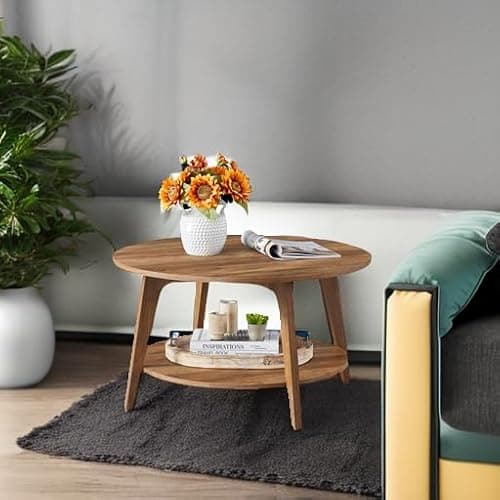 VASAGLE MAEZO Collection - Round Coffee Table, 2-Tier Center Table with Storage, Tapered Legs, Curved Transitions, 31.5 Dia. x 17.7 H Inches, Easy Assembly, for Living Room, Honey Brown ULCT243K41 thumbnail 6