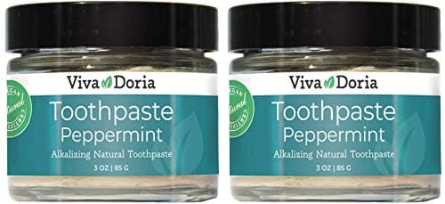 Viva Doria Remineralizing Toothpaste Peppermint | Natural Whitening Toothpaste | Fluoride Free Toothpaste, 3 Oz Glass Jar, 2 Pack - Image 1