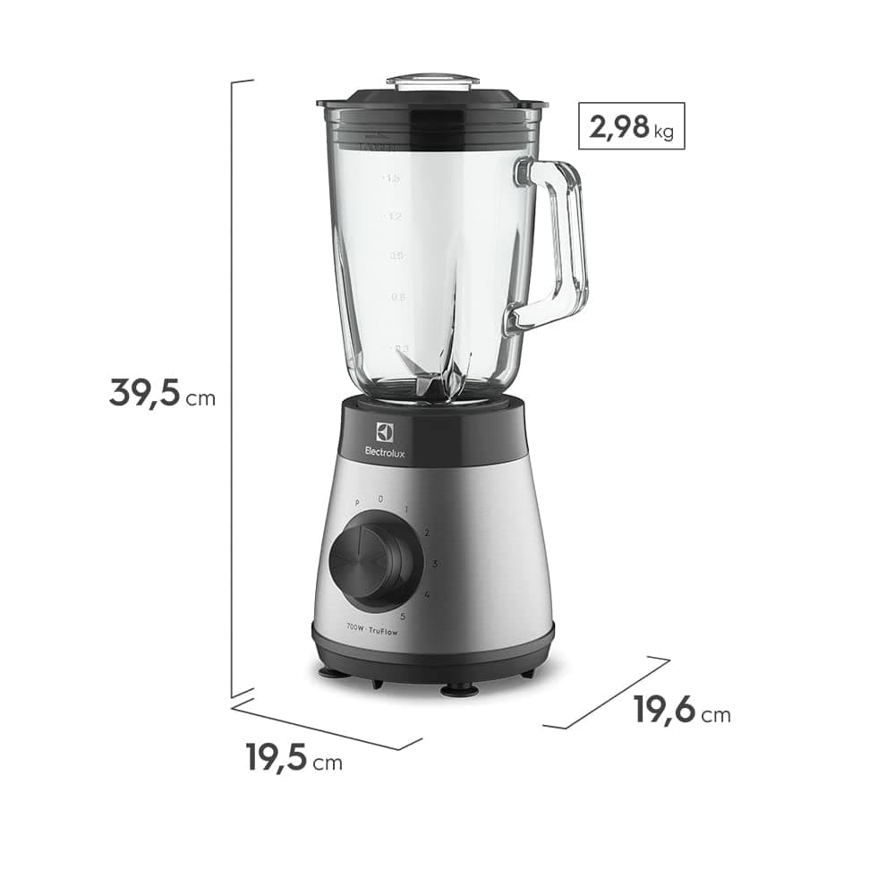 Liquidificador Electrolux inox jarra de vidro resistente capacidade 1,5L 5 velocidades função pulsar 700W EBS30 220v thumbnail 3