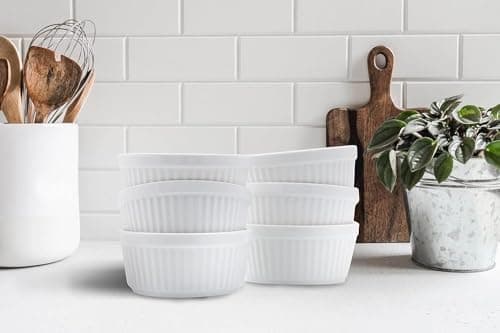 Nuwave Ceramic Ramekins 8 oz, Set of 6, Elegant Classic Style for Baking Souffles, Creme Brulées, Custards, Puddings, 4.3” Wide & 2” Tall, Microwave, Oven & Dishwasher-Safe, Ivory White (6) thumbnail 8