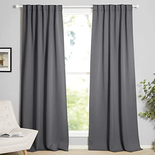 NICETOWN Back Tab Bedroom Curtain - Thermal Insulated Blackout Curtain Panels for Window Covering Rod Pocket Rideaux, 52 Inch x 84 Inch, Grey, Set of 2 - Image 1