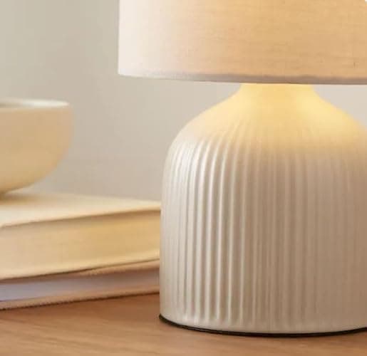 RA-HOMESTORE® New Small But Elegant Ribbed Ceramic Table Lamp Bedside Table Lamp Ceramic Base and Fabric Shade (25cm) (Cream) thumbnail 3