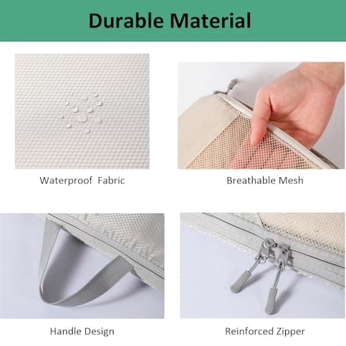 Lanmalaterra 8pcs Compression Packing Cubes Travel Packing Cubes Packing Organisers Storage Bags Clothing Sorting Packages Travel Acessories Essentials Expandable uggage-Beige thumbnail 4