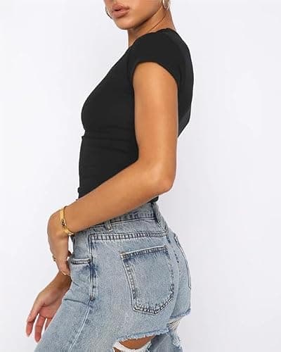 VELISDE Women's 3 Pack Short Sleeve Shirts Basic Slim Fit Crop Tops Going Out Tops 2024 Spring Summer Tight Tees Y2k Clothes thumbnail 5