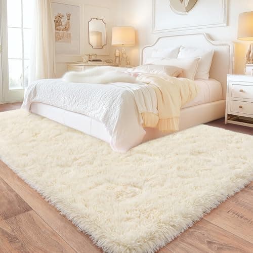 Quntue Cream Rugs for Bedroom, Ultra Fluffy Fuzzy Shag 5x7 Area Rug for Living Room, Modern Plush Soft Upgrade Non-Slip Carpet for Kids Girls and Boys, Dorms, Nursery, Home Decor Aesthetic thumbnail 6