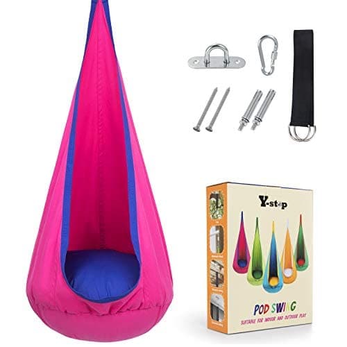Y- STOP Kids Pod Swing Seat, Hanging Hammock Chair Swing with Inflatable Pillow, Sensory Swing Chair with Pocket for Outdoor and Indoor (Pink and Blue) thumbnail 7