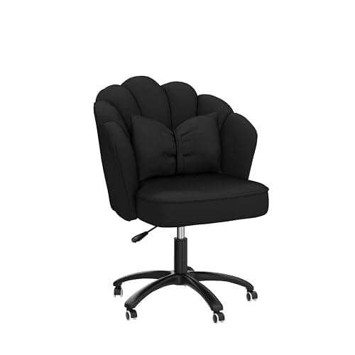 XUEGW Petal Desk Chair with Bow Cushion Velvet Vanity Chair with Wheels, Upholstered Home Office Chair for Girls Women, Mid-Back Swivel Computer Task Chairs for Living Room Bedroom thumbnail 4