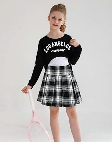 Yhnslsf Girls Fall Outfits 2/3 Piece Girl Clothes Letter Print Long Sleeve Sweatshirt Pleated Skirt Sets for Kids Teen 5-14T thumbnail 2