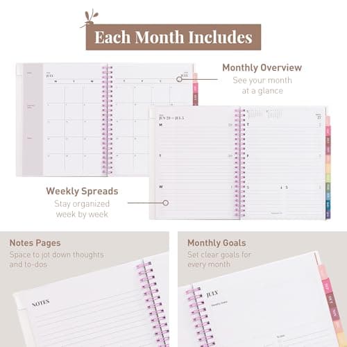 Rileys Academic Planner 2026-2027, Daily, Weekly & Monthly Planner, July 2026 - June 2027, Student Notes Pages, Twin-Wire Binding, Weekly Agenda for School & Work (8 x 6-Inches, Deco, Pink) thumbnail 4