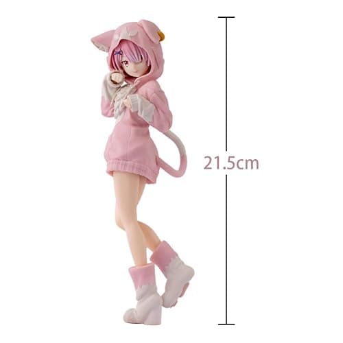 YLEAFUN Rem and Ram Figure, Anime Action Figure 21.5cm Cat Ear Girls Remu/Ramu Pink Parker Suit Model Collectible Statue Decoration Ornament for Fans thumbnail 3