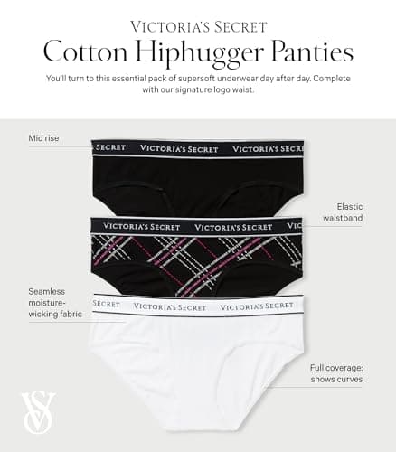 Victoria's Secret Women's Cotton Logo Hiphugger Underwear, Panties for Women, Pack of 4, Black, M thumbnail 4