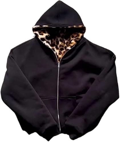 CUTEGAL Leopard Zip Up Hoodie Y2K Jacket Cheetah Print Oversized Streetwear | CUTEGAL,Reversible Style,Soft Fleece Lining,Casual Autumn Outfit,Grunge Fashion Aesthetic - Image 1