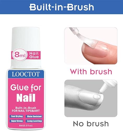 Super Strong Nail Glue for Nail Tips,Acrylic Nails and Press on Nails,Built in Brush on Nail Glue for Press on Nails,Long Lasting Nail Cement(8ml*2) thumbnail 2
