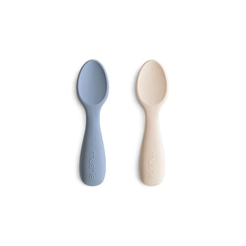 Mushie Baby Starter Spoons | BPA-Free Silicone Learning Spoons 2-Pack | Dishwasher Safe Durable Toddler Utensils | Tradewinds/Shifting Sand - Image 1
