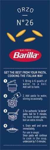 Barilla Orzo Pasta, 16 oz. Box - Non-GMO Pasta Made with Durum Wheat Semolina - Kosher Certified Pasta (Pack of 4) thumbnail 12