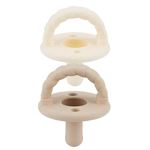 Itzy Ritzy Silicone Pacifiers for Ages 6-18 Months - Itzy Soother Pacifiers Feature Collapsible Handle & Two Air Holes for Added Safety; Set of 2 in Buttercream & Toast - Image 1