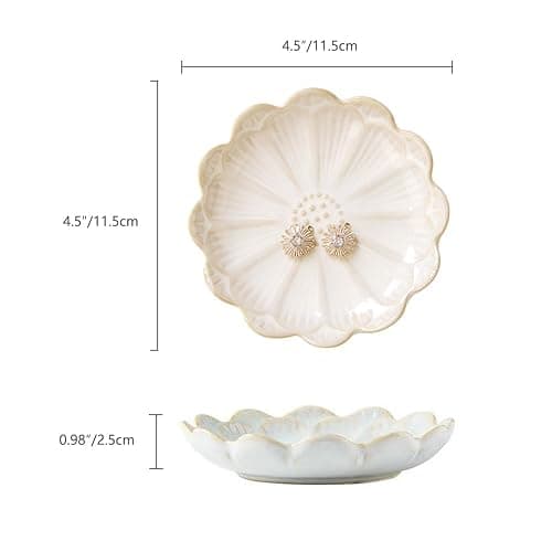 JAMEND CLXP Lotus Ring Holder Dish Small Indoor Ash Tray, Ceramic Dessert Plate Trinket Jewelry Holder Organizing Necklace Earrings for Parents Friends Sister, White. All Jewelries Are NOT Included. thumbnail 3