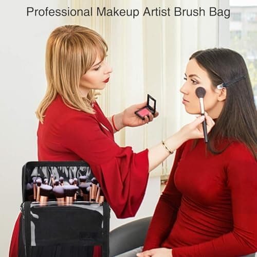 Makeup Brush Bag, Makeup Brush Holder Travel Stand-up Makeup Cup Large Makeup Brush Organizer Case Professional Cosmetic Bag Artist Storage Bag with Adjustable Divider (Large, Black) thumbnail 8